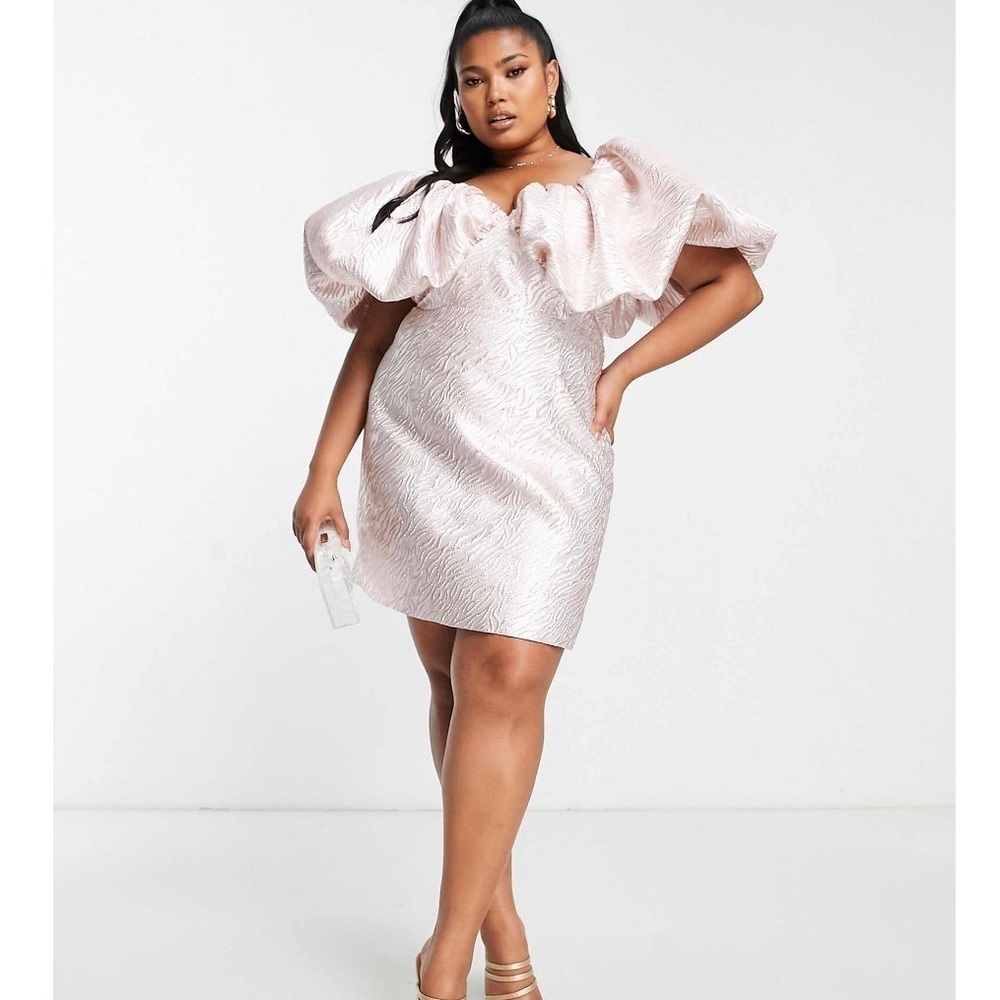 ASOS LUXE Curve Bubble Bardot Mini Dress in Jacquard